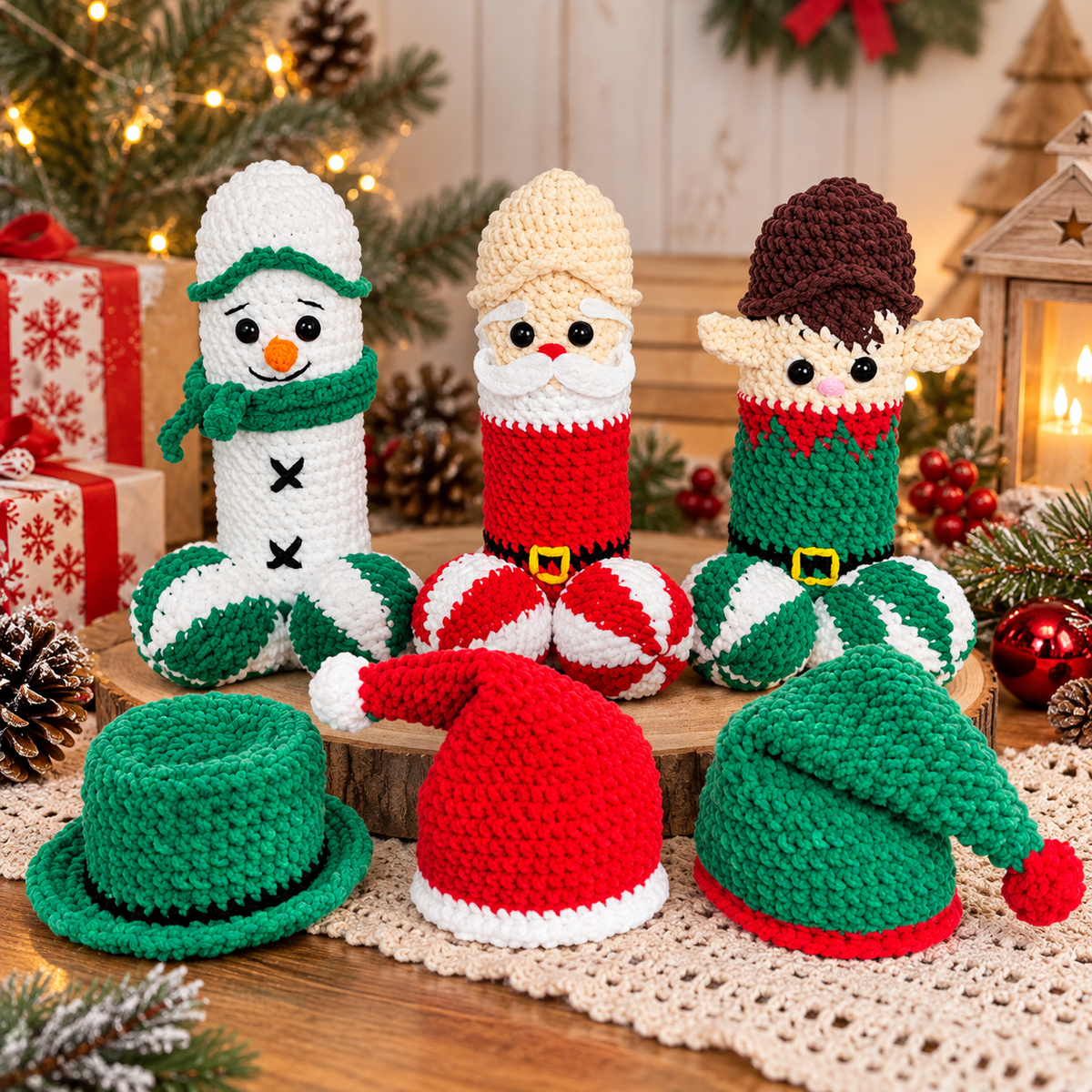 Christmas Crochet Pattern Bundle | Santa Elf Snowman Amigurumi | 3 in 1 Holiday Crochet PDF | Christmas Gift Decor