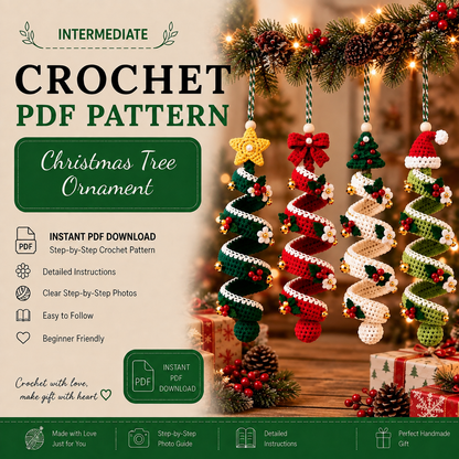 4-in-1 Christmas Spiral Tree Ornament Crochet Pattern PDF | Holiday Hanging Decorations | Christmas Tree Crochet Pattern | Instant Download