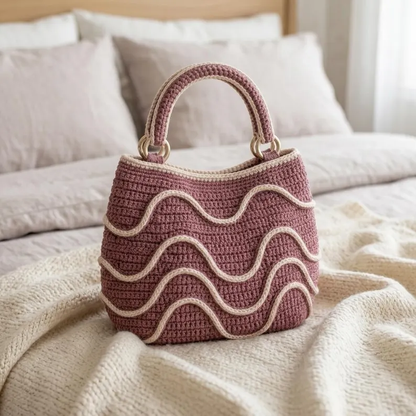 Crochet Wave Stripe Handbag Pattern PDF + Video | Modern Crochet Purse | Boho Top Handle Bag | Beginner Friendly | Instant Download