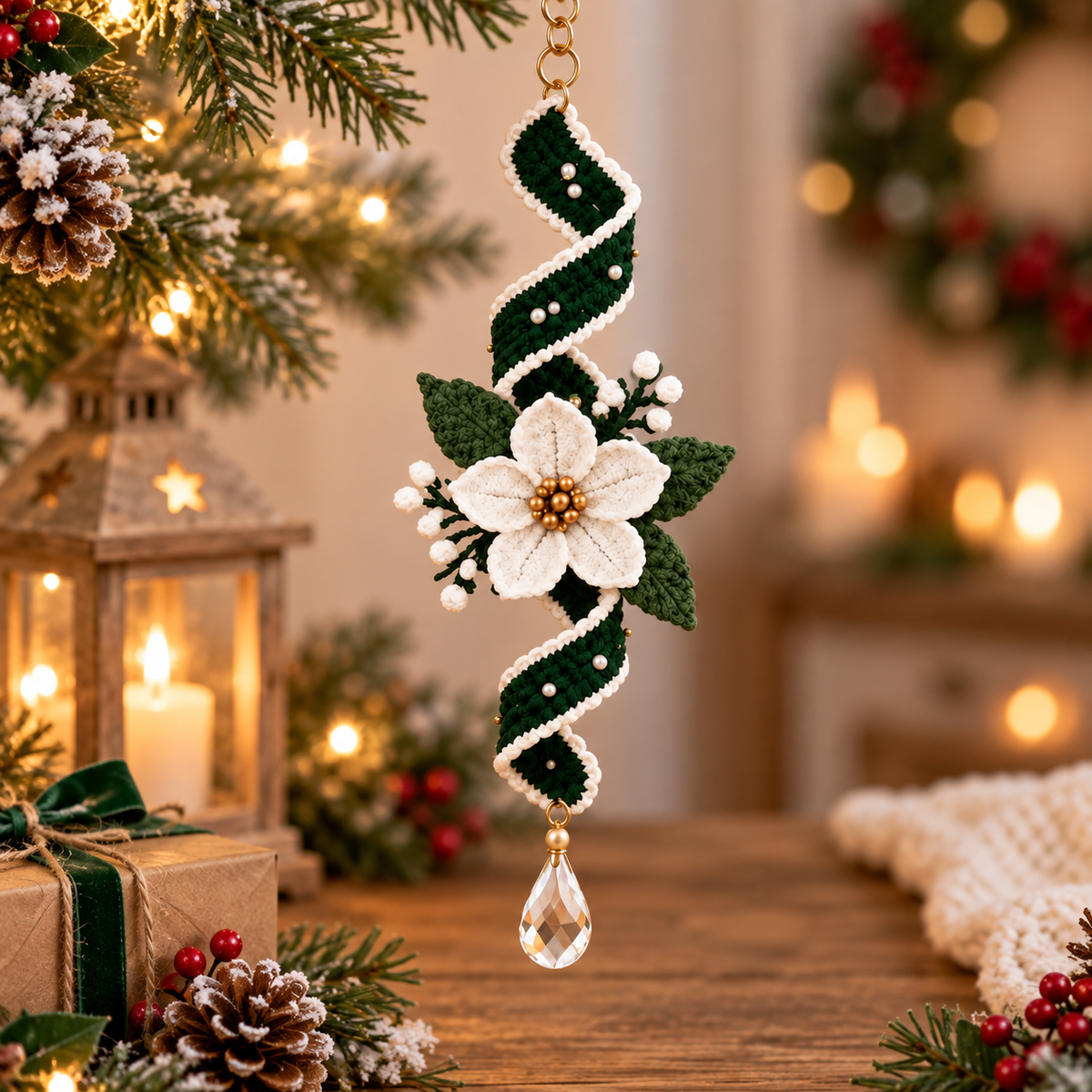 Crochet Christmas Wind Spinner Pattern | Poinsettia Hanging Ornament | Spiral Christmas Decor | Crochet PDF | Instant Download