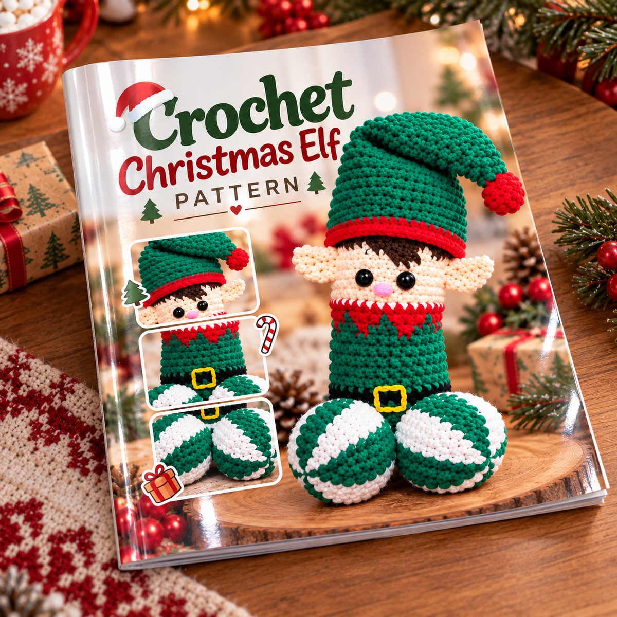 Christmas Crochet Pattern Book – Printed 8" x 8" Glossy Softcover – Snowmen, Santa, Elves, Christmas Trees, Baubles & Pinecone Ornaments