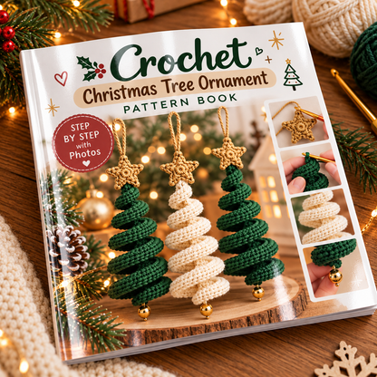 Christmas Crochet Pattern Book – Printed 8" x 8" Glossy Softcover – Snowmen, Santa, Elves, Christmas Trees, Baubles & Pinecone Ornaments