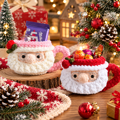 4 in 1 Christmas Crochet Mug Pattern Bundle – Santa, Gingerbread, Snowman & Boot PDF
