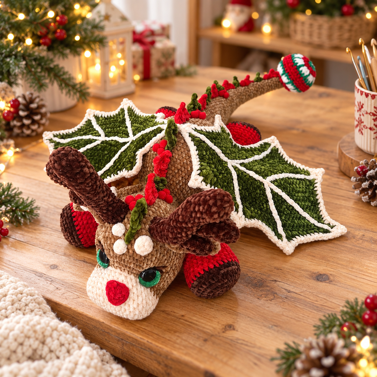 Christmas Reindeer Dragon Crochet Pattern – Holiday Dragon Amigurumi PDF
