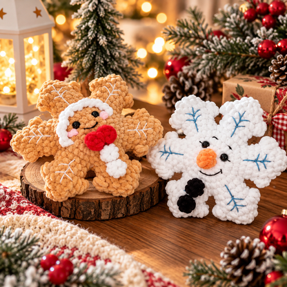 No Sew Crochet Snowflake Pattern | 4 Christmas Snowflake Ornaments | Santa Reindeer Snowman Gingerbread | PDF Pattern