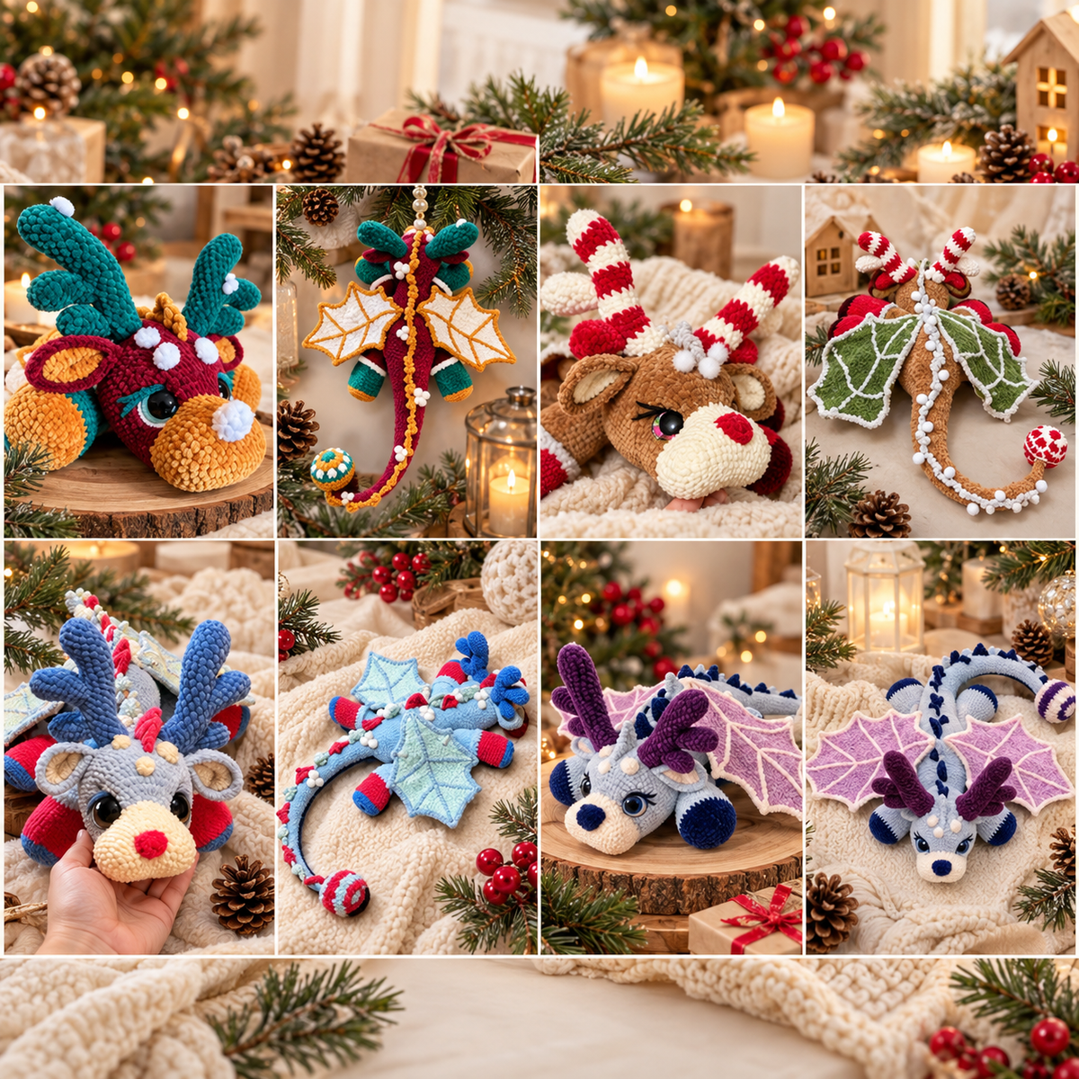 Christmas Reindeer Dragon Crochet Pattern – Holiday Dragon Amigurumi PDF