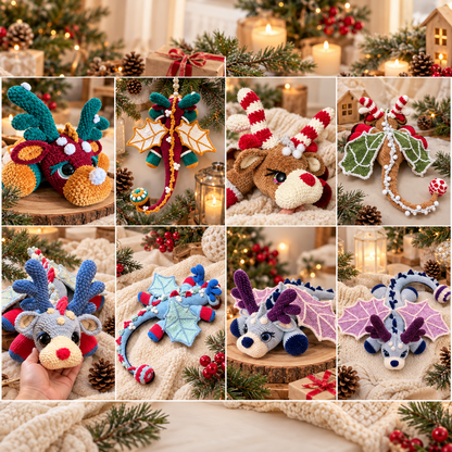 Christmas Reindeer Dragon Crochet Pattern – Holiday Dragon Amigurumi PDF