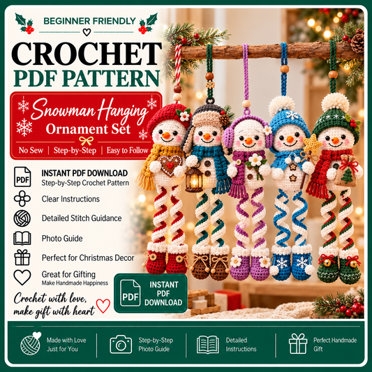 Crochet Snowman Ornament Pattern Bundle, 5 Spiral Leg Amigurumi Designs, Christmas Tree Decorations, PDF Crochet Pattern