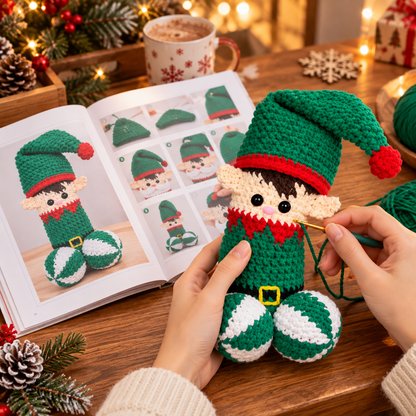 Christmas Crochet Pattern Book – Printed 8" x 8" Glossy Softcover – Snowmen, Santa, Elves, Christmas Trees, Baubles & Pinecone Ornaments