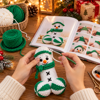 Christmas Crochet Pattern Book – Printed 8" x 8" Glossy Softcover – Snowmen, Santa, Elves, Christmas Trees, Baubles & Pinecone Ornaments