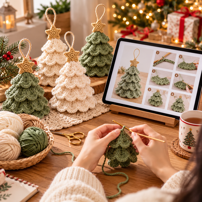 Crochet Christmas Tree Ornament Pattern | Scalloped Christmas Tree | Holiday Crochet Decor | Christmas PDF Pattern | Instant Download