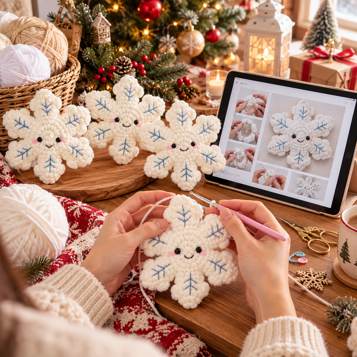 No Sew Crochet Snowflake Pattern | Plush Christmas Ornament | Snowflake Amigurumi PDF | Holiday Decor
