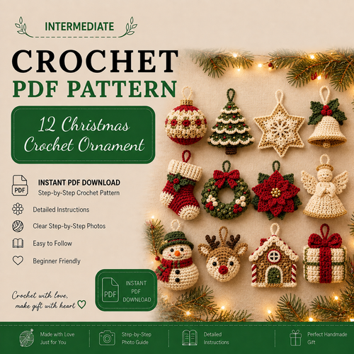 12-in-1 Christmas Crochet Ornament Pattern Bundle PDF | Heirloom Holiday Tree Decorations | Christmas Amigurumi Patterns | Instant Download