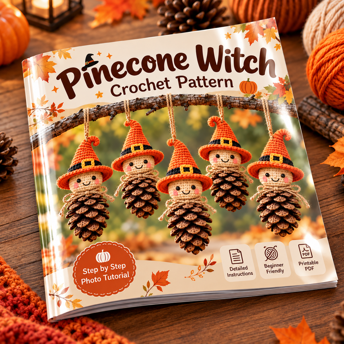 Christmas Crochet Pattern Book – Printed 8" x 8" Glossy Softcover – Snowmen, Santa, Elves, Christmas Trees, Baubles & Pinecone Ornaments
