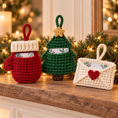 Crochet Gift Card Holder Pattern PDF, Christmas Gift Card Holder Crochet Pattern, 3 Festive PDF Designs