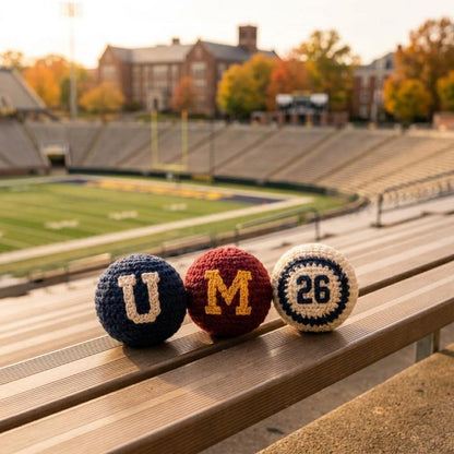 Golden Wool™ | College Crochet Footbag Hacky Sack Set, Varsity Stress Ball, Dorm Room Gift for Students, Freshman Gift, Campus Game Day Toy