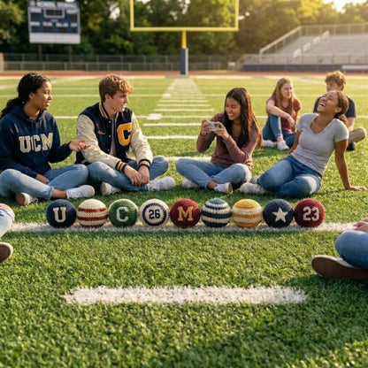 Golden Wool™ | College Crochet Footbag Hacky Sack Set, Varsity Stress Ball, Dorm Room Gift for Students, Freshman Gift, Campus Game Day Toy