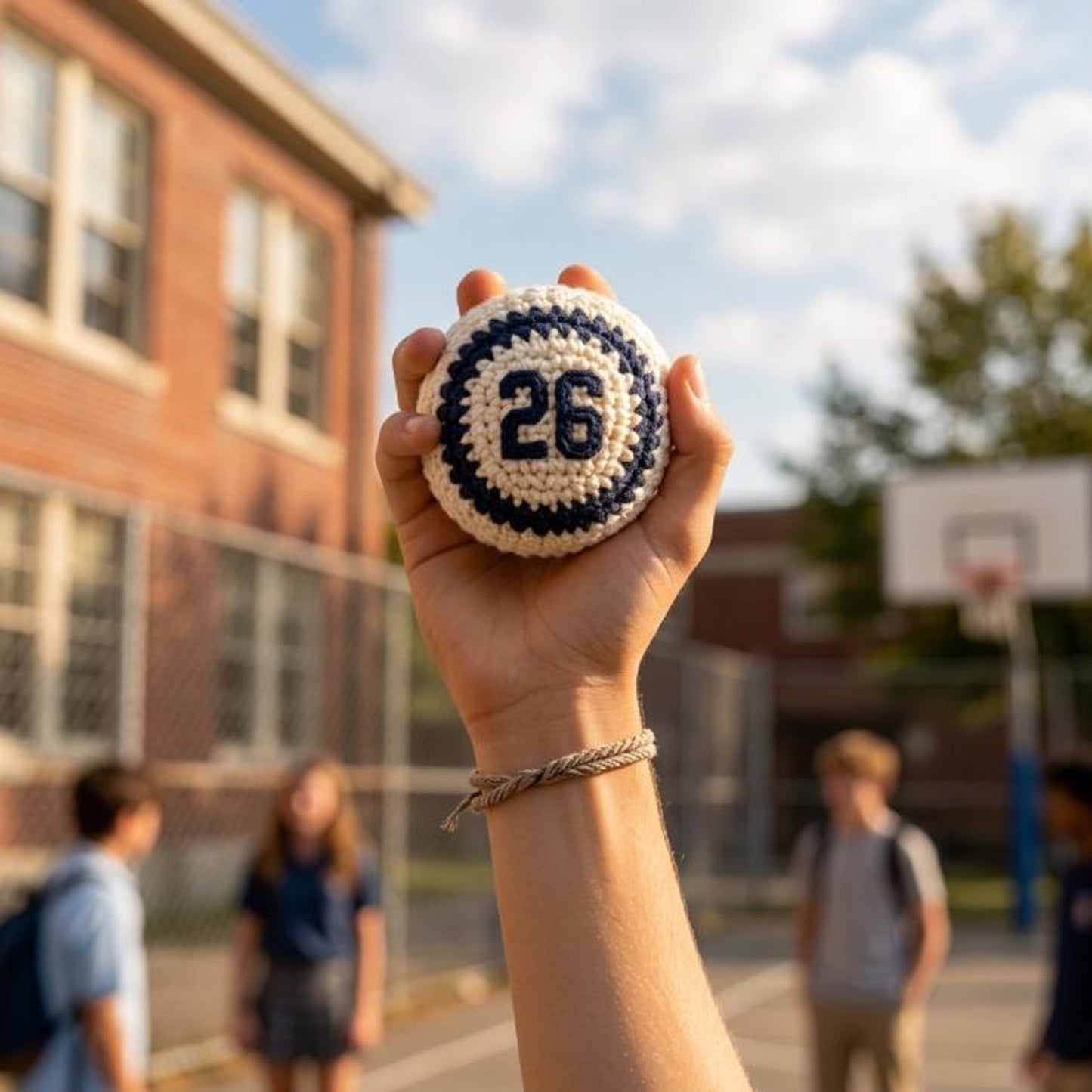 Golden Wool™ | College Crochet Footbag Hacky Sack Set, Varsity Stress Ball, Dorm Room Gift for Students, Freshman Gift, Campus Game Day Toy