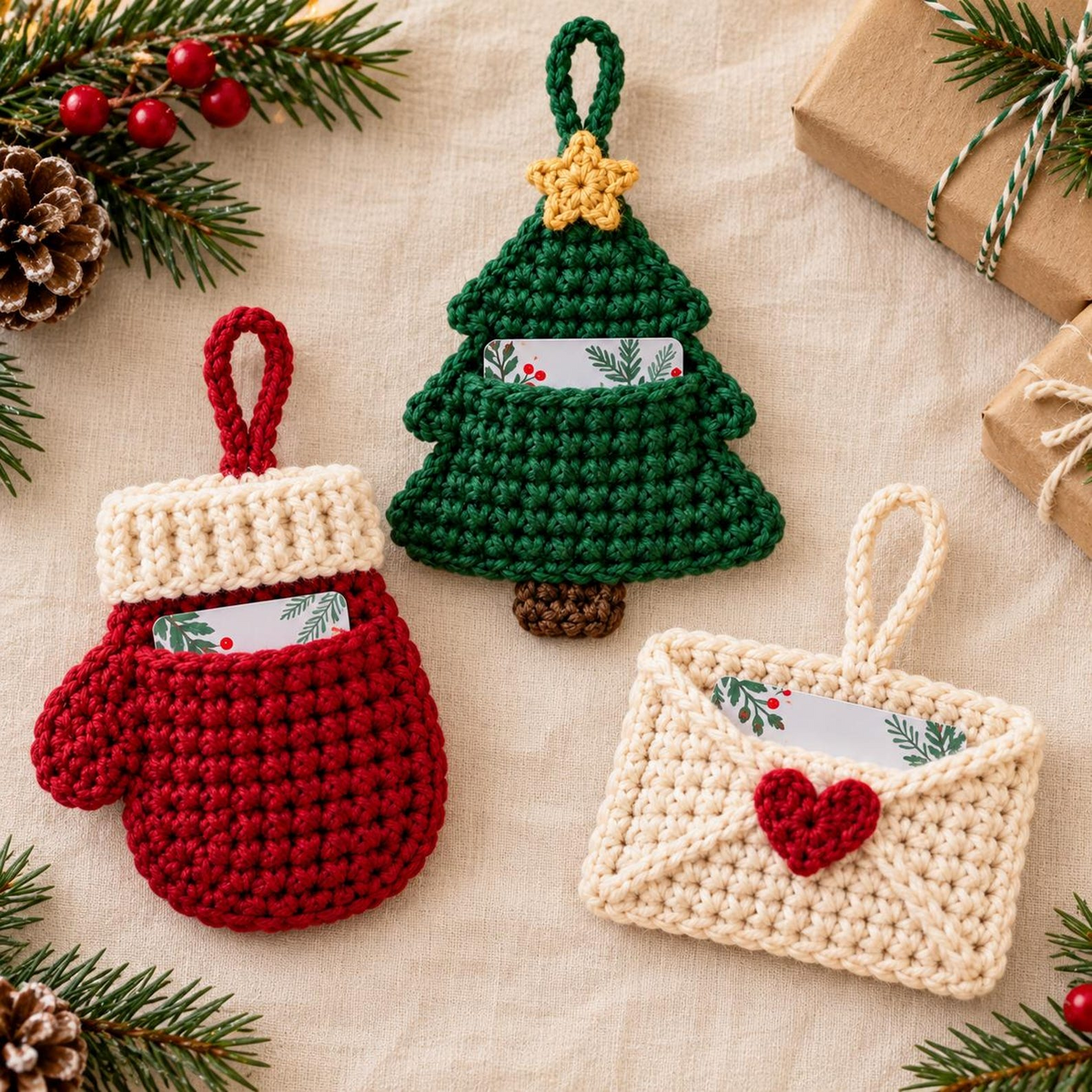Crochet Gift Card Holder Pattern PDF, Christmas Gift Card Holder Crochet Pattern, 3 Festive PDF Designs