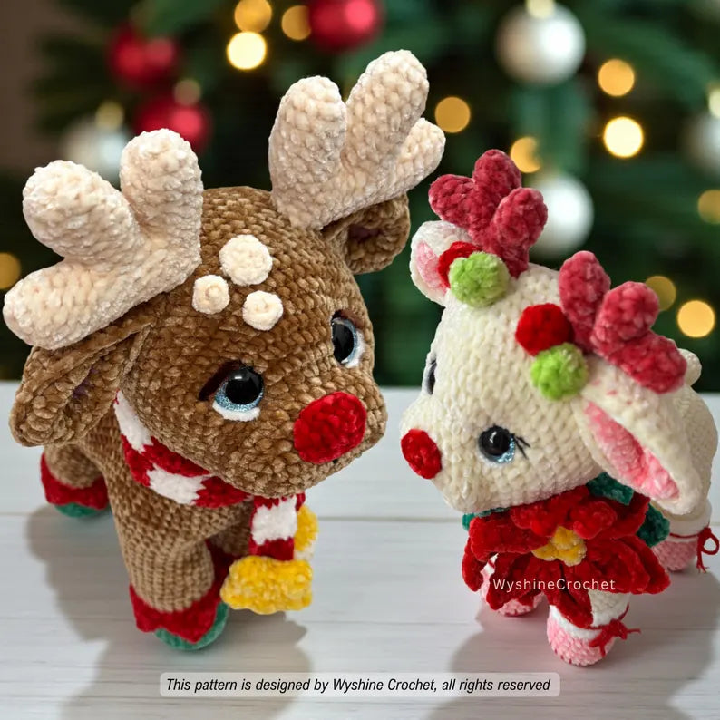 3-in-1 Christmas Reindeer Family Crochet Pattern PDF | Reindeer Amigurumi Bundle | Holiday Plushie Pattern | Christmas Crochet Decor | Instant Download