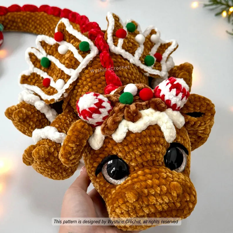 Gingerbread Dragon Crochet Pattern PDF | Christmas Dragon Amigurumi Plush Pattern | Holiday Crochet Decor & Handmade Gift | Instant Download