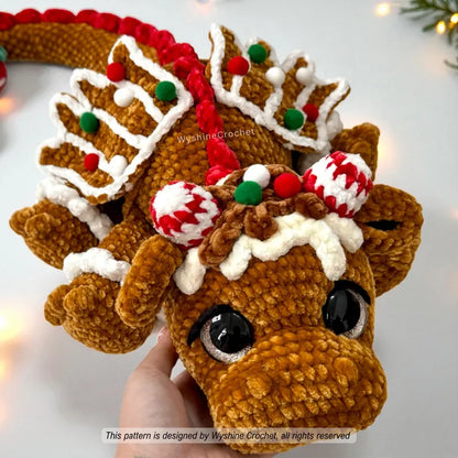 Gingerbread Dragon Crochet Pattern PDF | Christmas Dragon Amigurumi Plush Pattern | Holiday Crochet Decor & Handmade Gift | Instant Download