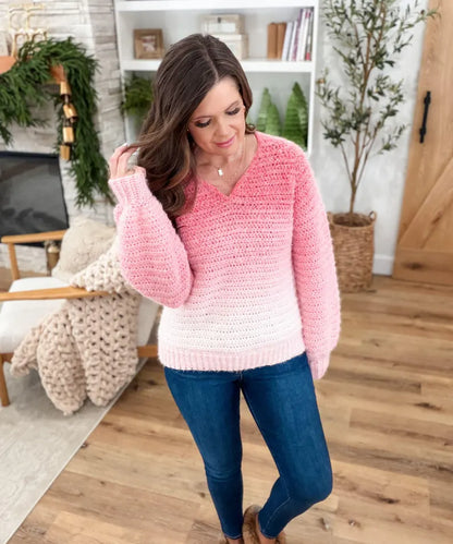 Halo Hugs V-Neck Sweater Crochet Pattern PDF | Women’s Top-Down Seamless Pullover XS–5X | Cozy Oversized Sweater + Video Tutorial