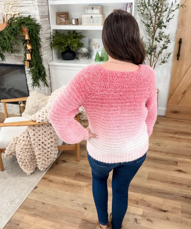 Halo Hugs V-Neck Sweater Crochet Pattern PDF | Women’s Top-Down Seamless Pullover XS–5X | Cozy Oversized Sweater + Video Tutorial