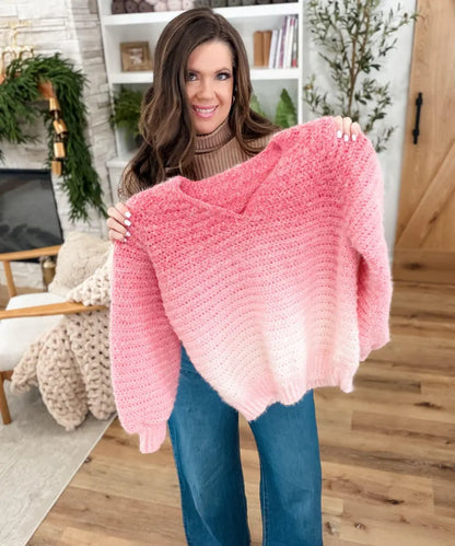 Halo Hugs V-Neck Sweater Crochet Pattern PDF | Women’s Top-Down Seamless Pullover XS–5X | Cozy Oversized Sweater + Video Tutorial