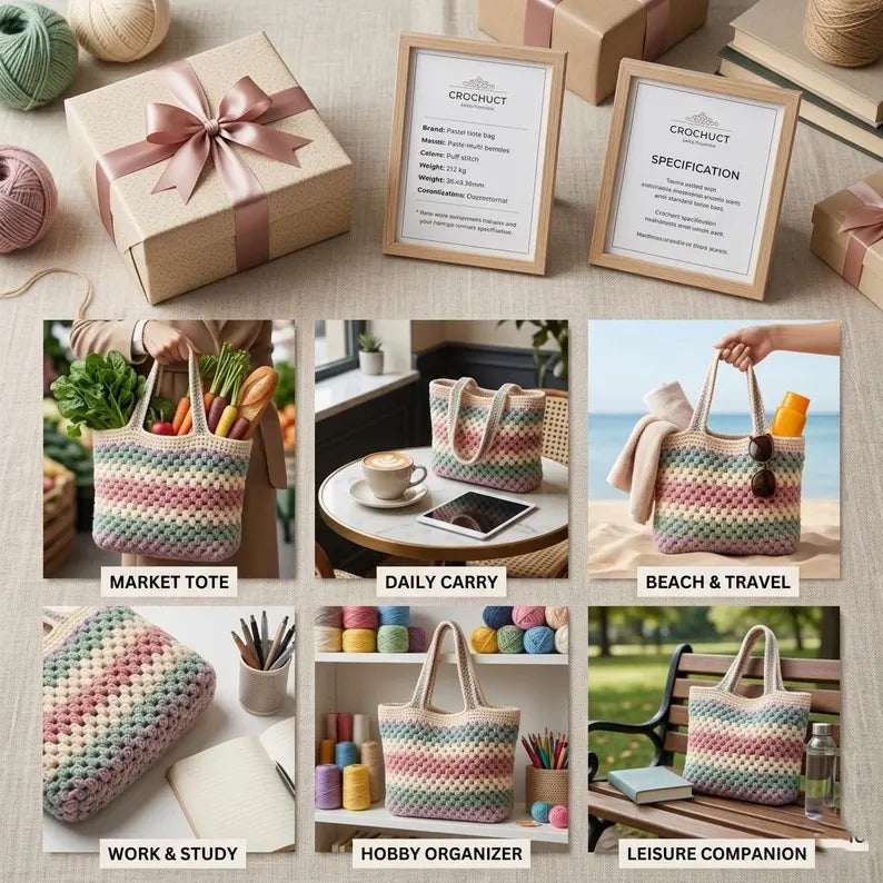 Granny Stitch Reusable Cotton Market Bag Crochet Pattern PDF | Beginner-Friendly Tote Bag | Farmer's Market & Beach Bag | Instant Digital Download
