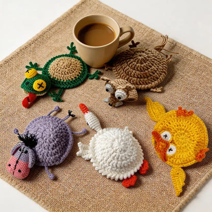 5-in-1 Funny Animal Coasters Crochet Pattern PDF | Squirrel, Frog, Duck, Swan & Donkey | Stress-Relief Crochet | Instant Download
