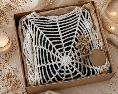 Spiderweb Lace Top Crochet Pattern PDF | Goth Mesh Sweater | Halloween Crochet Top - Golden Wool