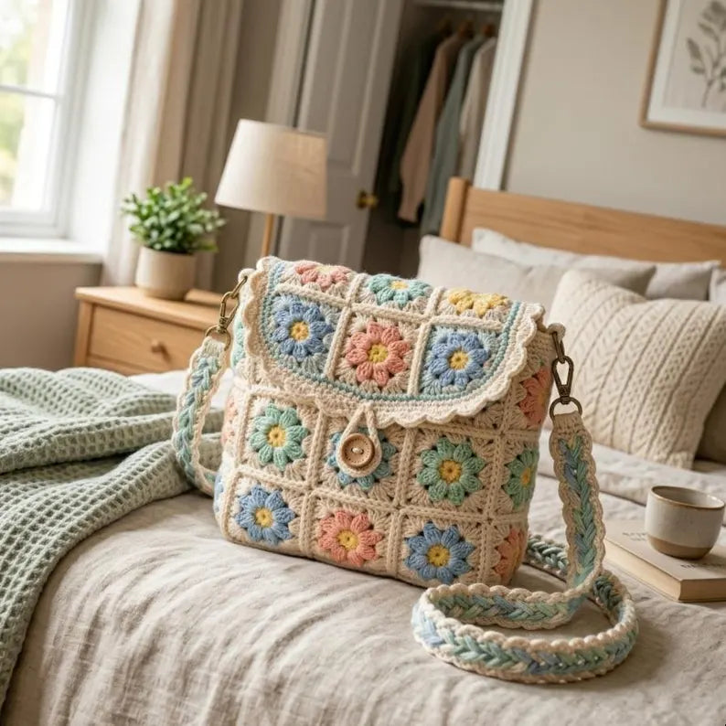 Daisy Granny Crossbody Bag Crochet Pattern PDF | Step-by-Step Tutorial with Photos & Video - Golden Wool (Copy)