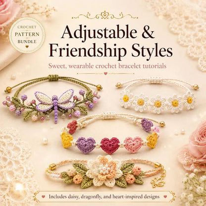 10 Crochet Bracelet Pattern Bundle PDF | Floral & Beaded Crochet Jewelry | Friendship Bracelet Tutorial | Beginner to Intermediate | Instant Download + Video Tutorial