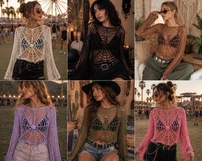 Spiderweb Lace Top Crochet Pattern PDF | Goth Mesh Sweater | Halloween Crochet Top - Golden Wool