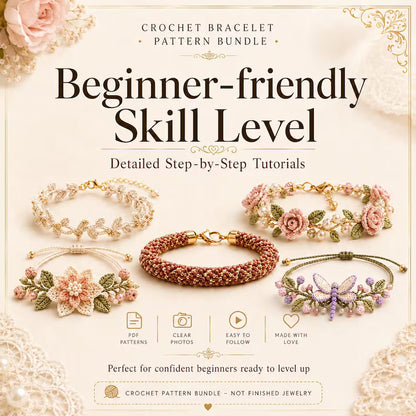10 Crochet Bracelet Pattern Bundle PDF | Floral & Beaded Crochet Jewelry | Friendship Bracelet Tutorial | Beginner to Intermediate | Instant Download + Video Tutorial