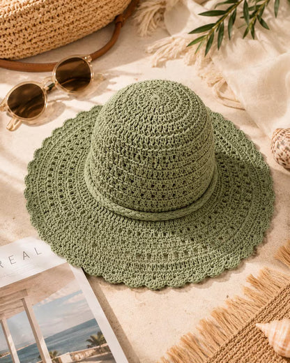 Crochet Sun Hat Pattern PDF – Scalloped Wide Brim Beach Hat | Summer Boho Sun Hat | Instant Digital Download with Video Tutorial