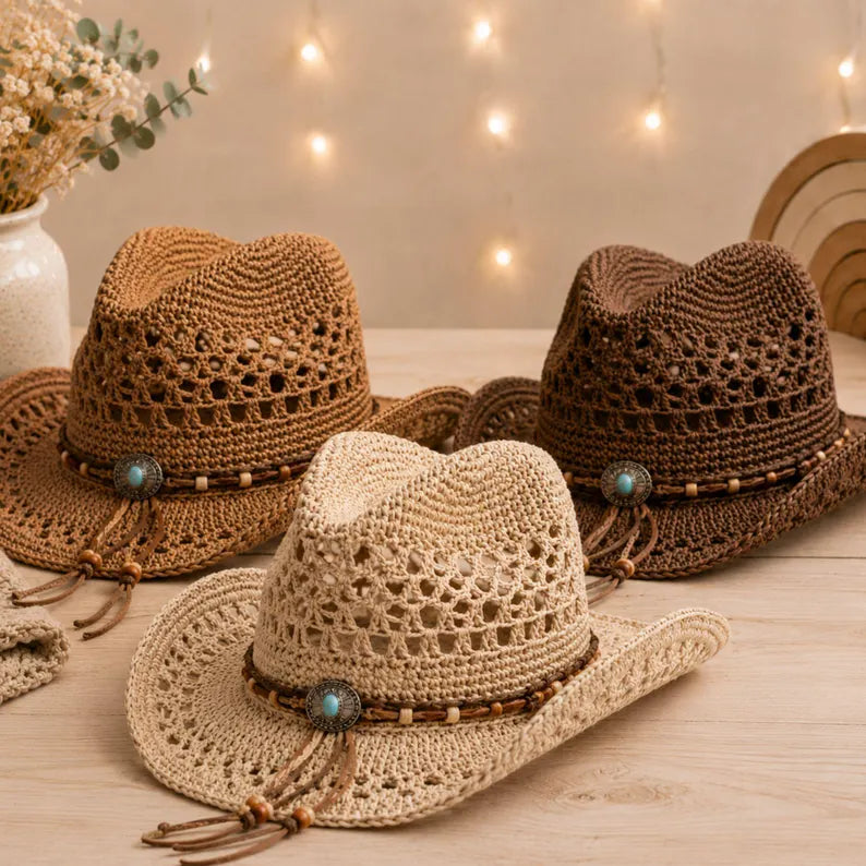 Crochet Cowboy Hat Pattern PDF + Video | Boho Western Cowgirl Hat | Mesh Crochet Sun Hat | Beginner Friendly | Instant Download