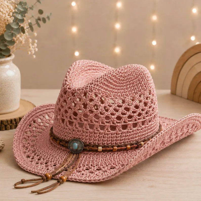 Crochet Cowboy Hat Pattern PDF + Video | Boho Western Cowgirl Hat | Mesh Crochet Sun Hat | Beginner Friendly | Instant Download