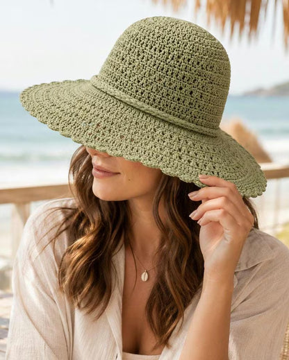 Crochet Sun Hat Pattern PDF – Scalloped Wide Brim Beach Hat | Summer Boho Sun Hat | Instant Digital Download with Video Tutorial