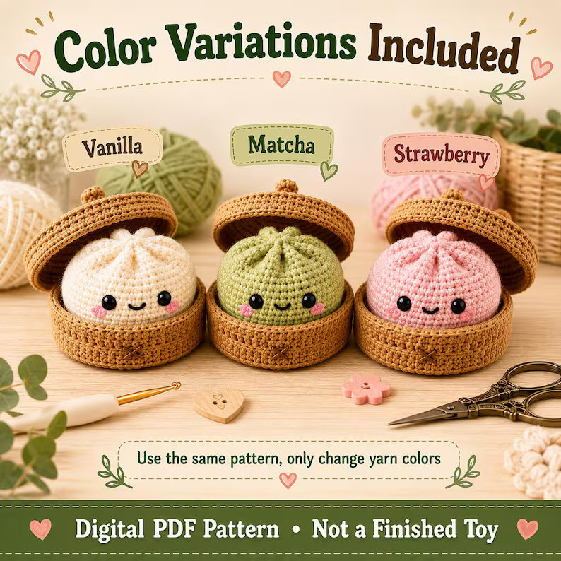Dumpling & Steamer Crochet Pattern PDF, No Sew Bao Bun Plushie, Easy Beginner Amigurumi Food Tutorial - Golden Wool