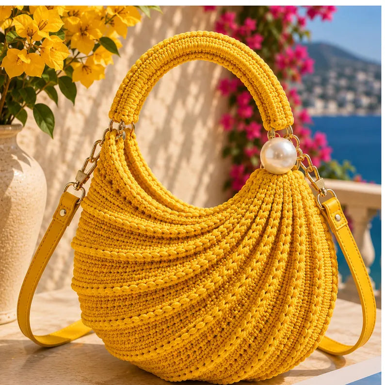 Golden Wool™ |Wave Pattern Crochet Handbag PDF Pattern | Elegant Crochet Purse Tutorial | Step-by-Step Photo Guide + Detailed Video Tutorial | Instant Digital Download