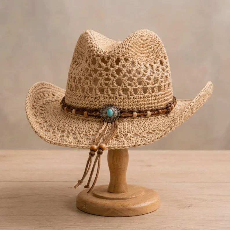 Crochet Cowboy Hat Pattern PDF + Video | Boho Western Cowgirl Hat | Mesh Crochet Sun Hat | Beginner Friendly | Instant Download