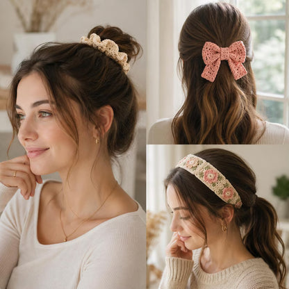 50+ Crochet Hair Accessory Patterns PDF Bundle – Bows, Scrunchies, Flowers, Headbands & Bandanas | Instant Digital Download with Video Tutorial