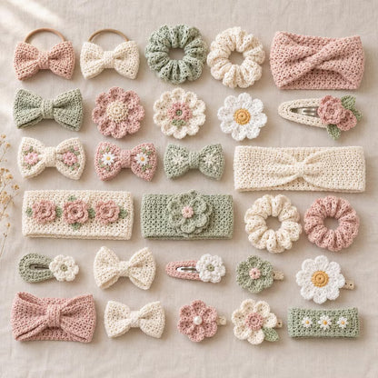 50+ Crochet Hair Accessory Patterns PDF Bundle – Bows, Scrunchies, Flowers, Headbands & Bandanas | Instant Digital Download with Video Tutorial