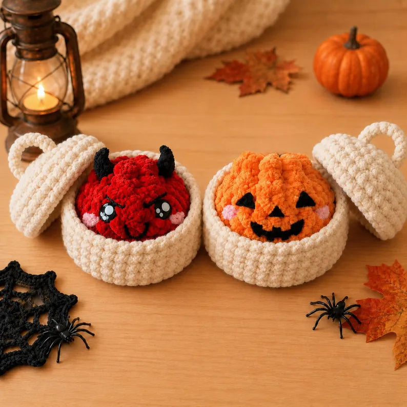 5 in 1_ Halloween Dumplings & Steamer Crochet Pattern PDF – 5 Cute No-Sew Spooky Amigurumi Plushies | Digital Download with Step-by-Step Video Tutorial