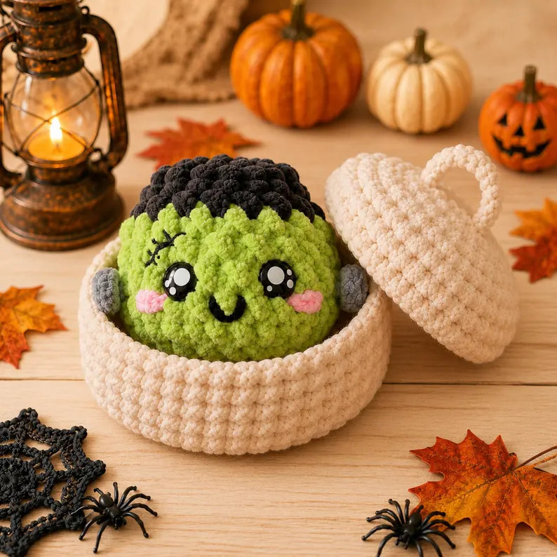 5 in 1_ Halloween Dumplings & Steamer Crochet Pattern PDF – 5 Cute No-Sew Spooky Amigurumi Plushies | Digital Download with Step-by-Step Video Tutorial