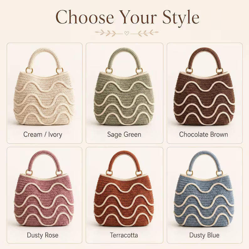 Crochet Wave Stripe Handbag Pattern PDF + Video | Modern Crochet Purse | Boho Top Handle Bag | Beginner Friendly | Instant Download