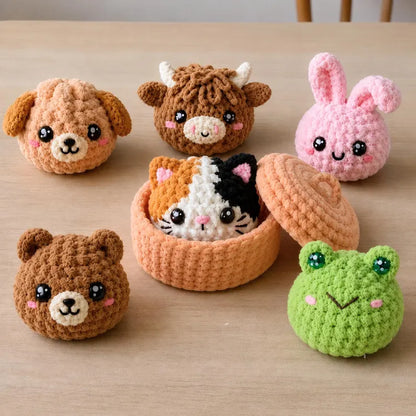 7-in-1  Dumplings & Steamer Crochet Pattern PDF – 7 Cute No-Sew Animal Dumplings | Beginner Digital Download with Step-by-Step Video Tutorial