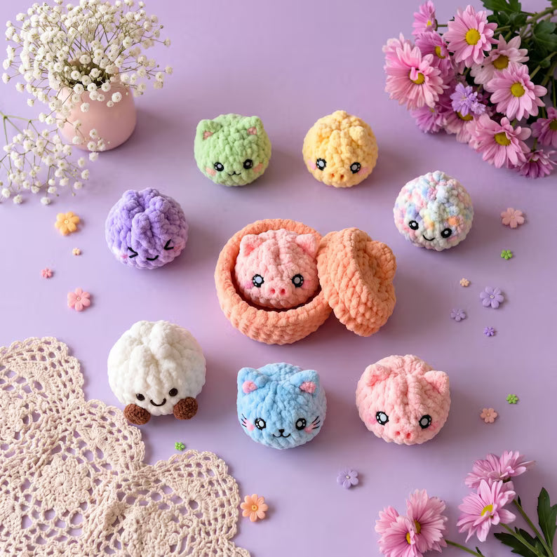 Animal Dumpling Amigurumi Crochet Pattern PDF – 6 Cute Mini Plushies & Gift Basket | Easy Digital Download with Step-by-Step Guide